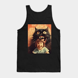 Vintage Little Girl and Creepy Cat - Enchanting Retro Art Tank Top